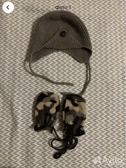 Шапка ручная работа варежки benetton 6-12 мес