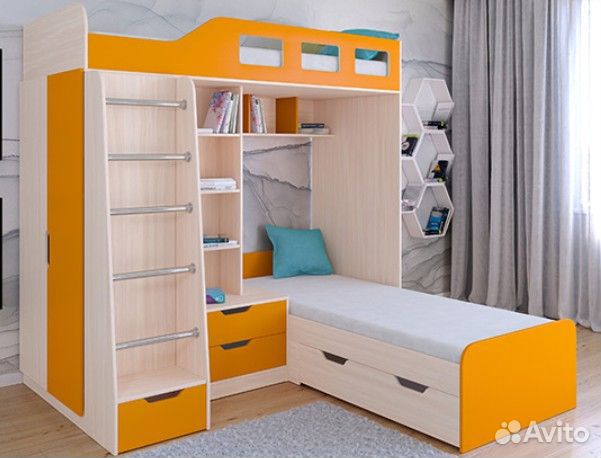 Двухъярусная кровать Дуб Молочный/Железный камень