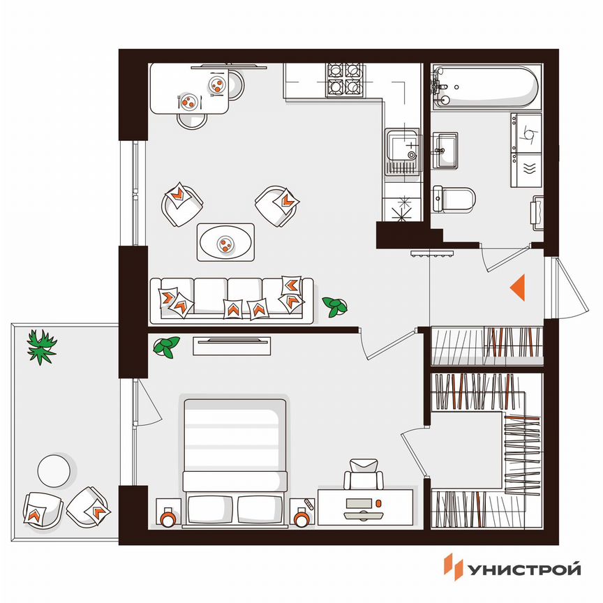 1-к. квартира, 42,9 м², 4/5 эт.