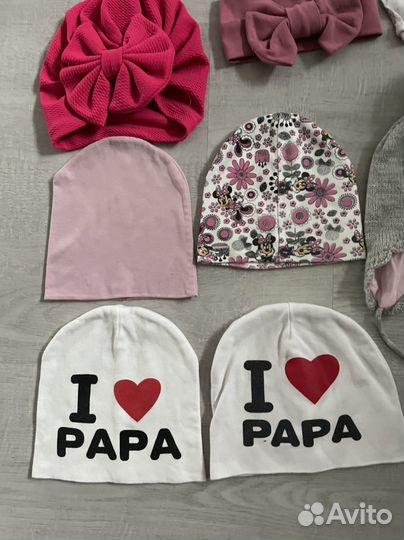Повязки и шапки для девочки от 2 мес до 1,5 лет