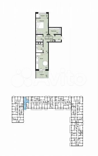 1-к. квартира, 52,7 м², 1/12 эт.