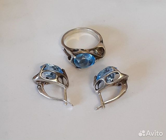 Серьги и кольцо. Серебро 925 кокошник