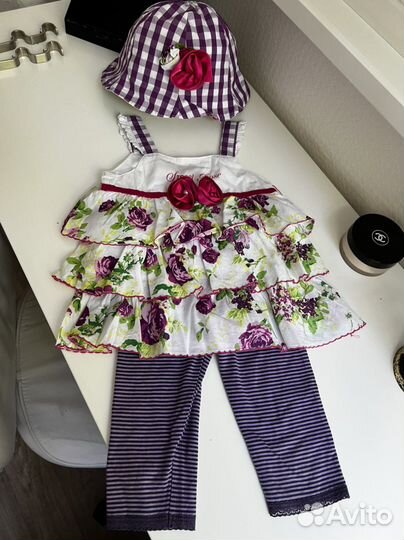 Летний костюм со шляпкой, р.98, б/у