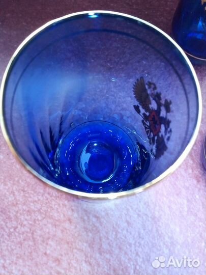 Стаканы с Гербом кобальтовое стекло 5 штук