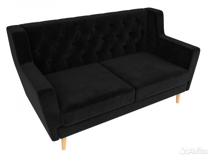 Диван кухонный прямой Брайтон 2 Люкс, велюр, черный