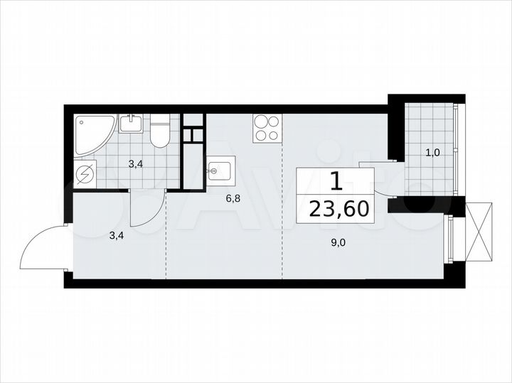 Квартира-студия, 23,6 м², 16/17 эт.