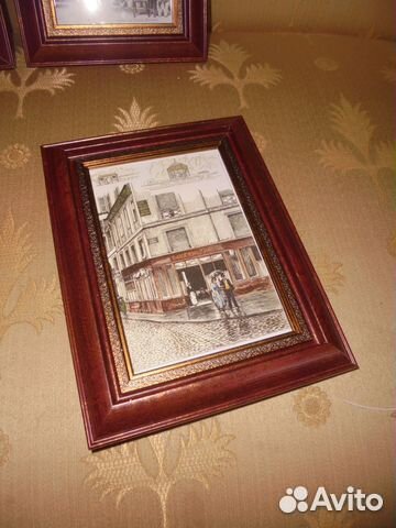 5 ретро панно Старый Париж 15 х 20 см рамка красна