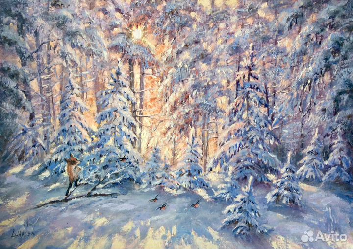 Картина «Солнечный день. Охотница» зимний пейзаж
