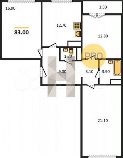 3-к. квартира, 83 м², 16/16 эт.