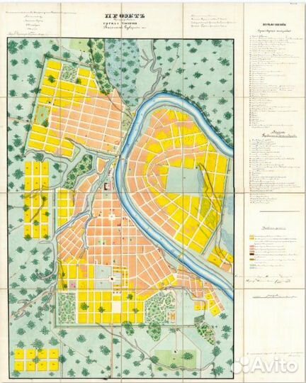 Старинная карта Тюмени 1861 в рамке 50 х 70 см