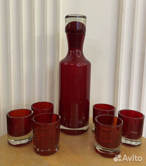 Графин штоф с рюмками красное рубиновое стекло