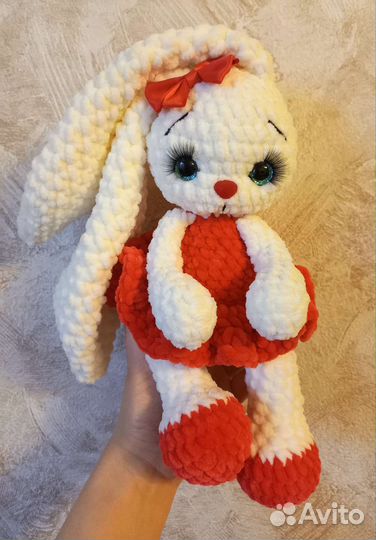 Игрушка мягкая Заяц плюшевый вязаный крючком