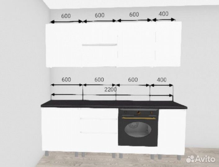 Кухня белая 220 см. В наличии