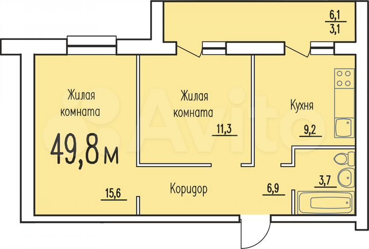 2-к. квартира, 49,8 м², 1/3 эт.
