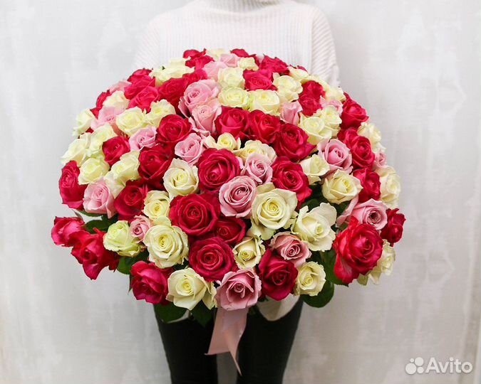 Букет из 101 розы нежный микс 40 см (Россия)