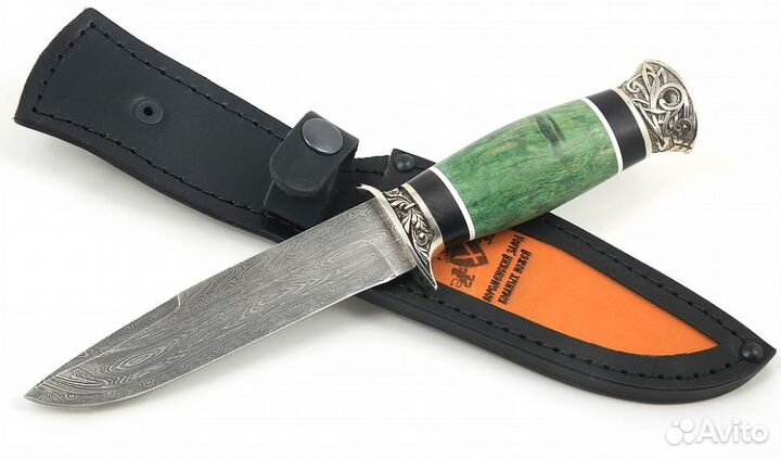 Нож Лидер сталь дамаск торцевой, рукоять карельска