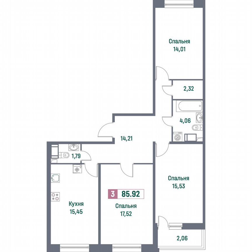 3-к. квартира, 85,9 м², 16/16 эт.