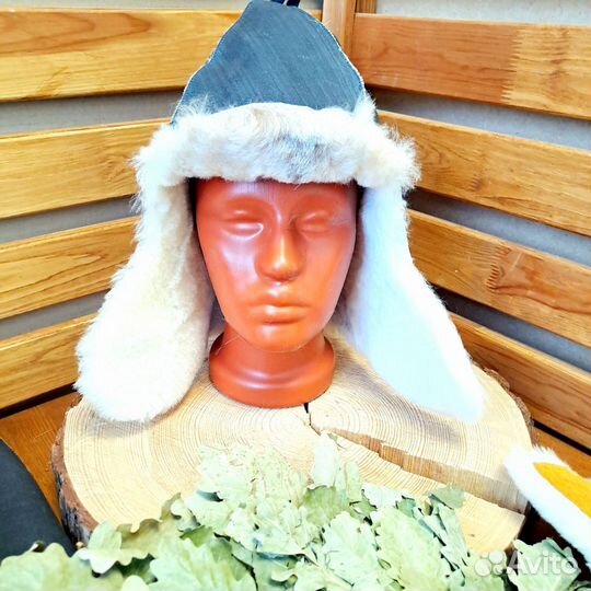 Шапка для бани из меха (овчина), тапочки, чуни