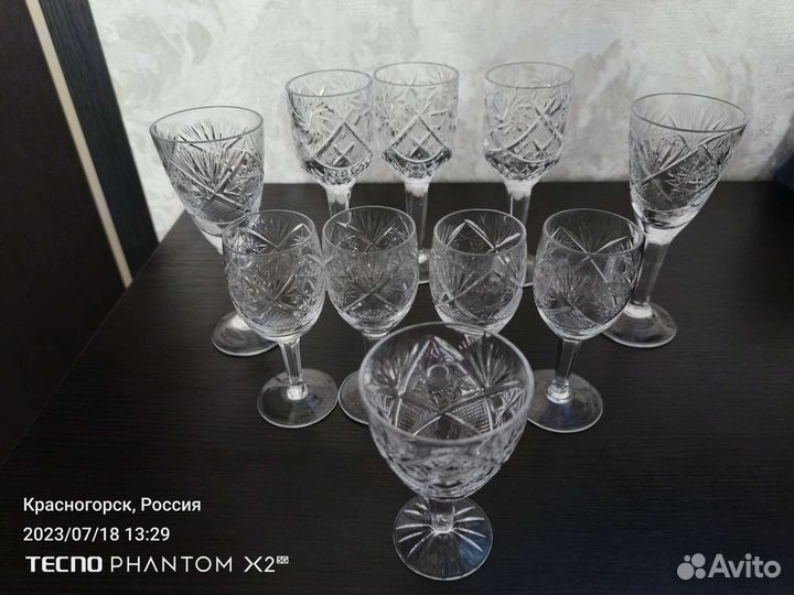 Рюмки хрустальные времён СССР, 10 штук, разных