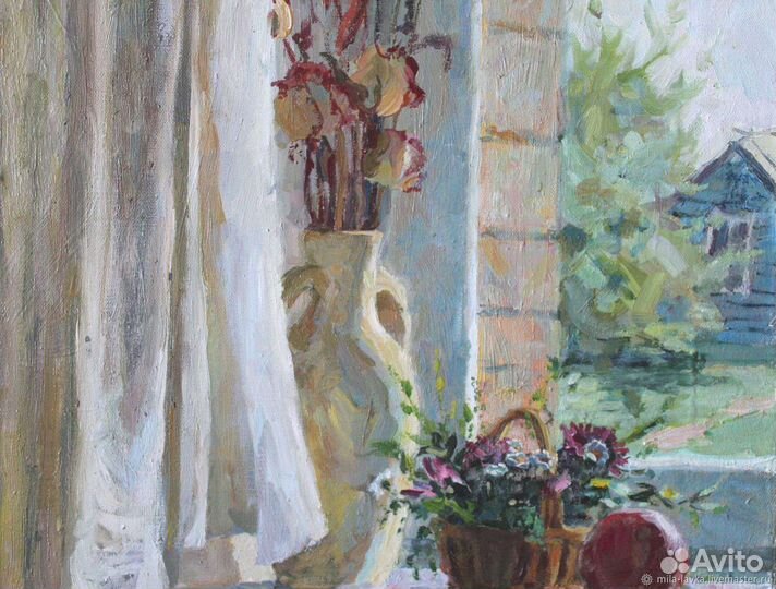 Картина маслом розы и полевые цветы на холсте