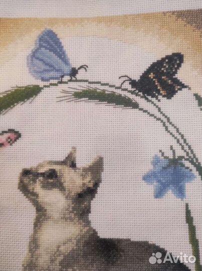 Картина вышитая крестиком кошка