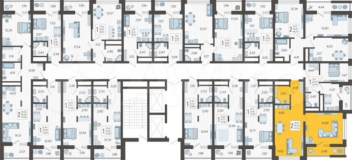2-к. квартира, 42,9 м², 18/19 эт.