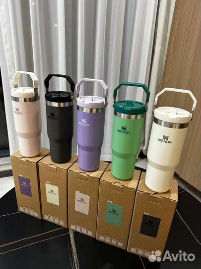 Термокружка stanley с трубочкой ручкой 0,887мл