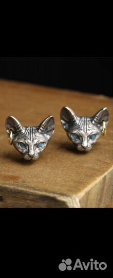 Серьги гвоздики Кошка Сфинкс