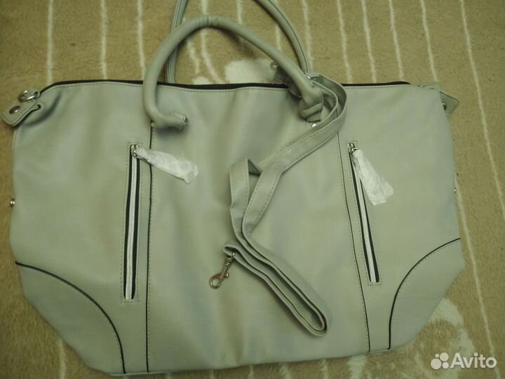 Сумка кожаная новая Эйвон,серая,дорожная