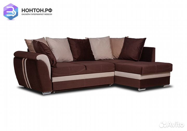 Диван угловой дельфин Стефани шоколадный / айвори