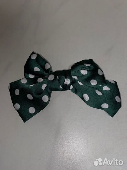 Заколка,бант, зеленый, горох