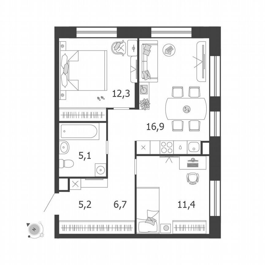 2-к. квартира, 59,5 м², 7/19 эт.