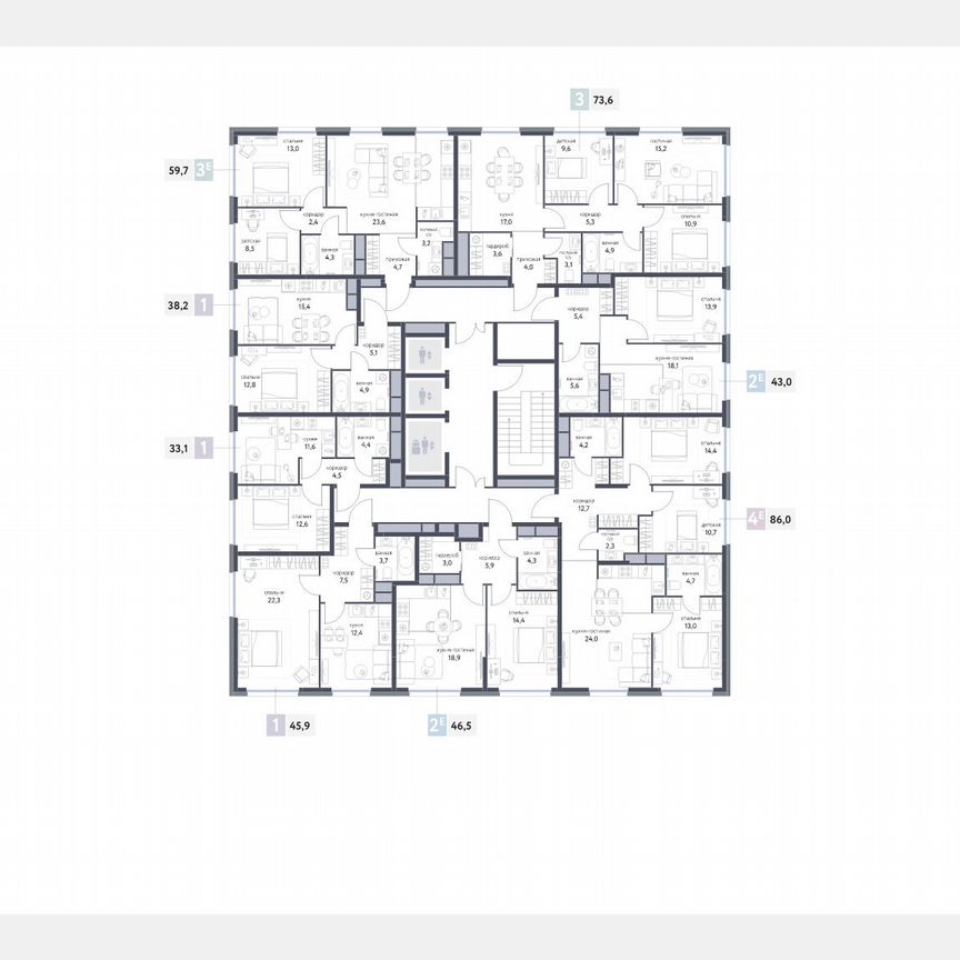 2-к. квартира, 46,5 м², 3/25 эт.
