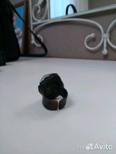 Серьги и кольцо с флюоритами, серебро и медь