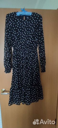 Платье женское xs(40-42) чёрное в горох шифон