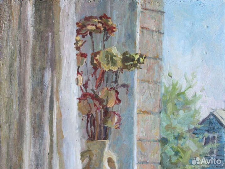 Картина маслом розы и полевые цветы на холсте