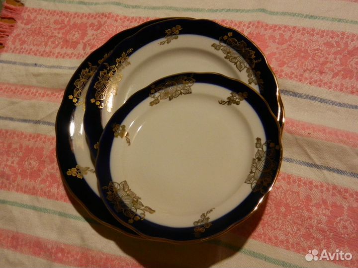 Сервиз новый тарелки позолота кобальт Дулево 18шт