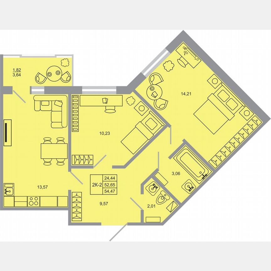 2-к. квартира, 54,5 м², 10/17 эт.