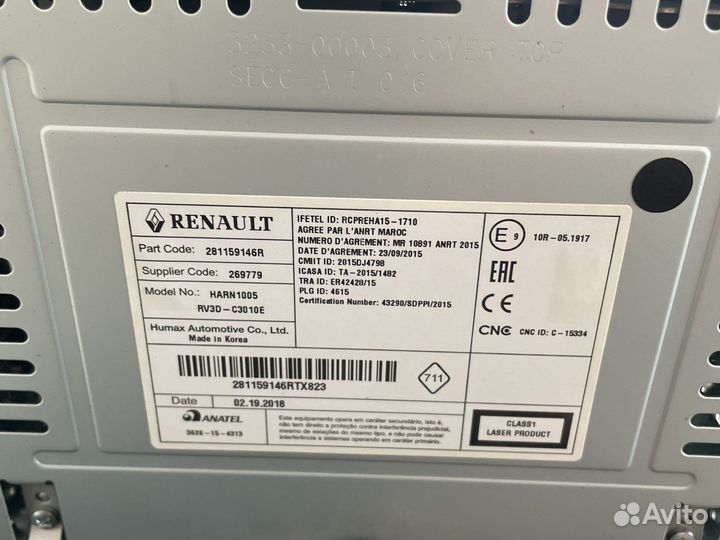 Магнитола Renault Humax harn 1005 RV3D-R3010E