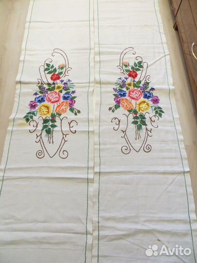 Шторы льняные 2 шт, ручная вышивка,послевоенные