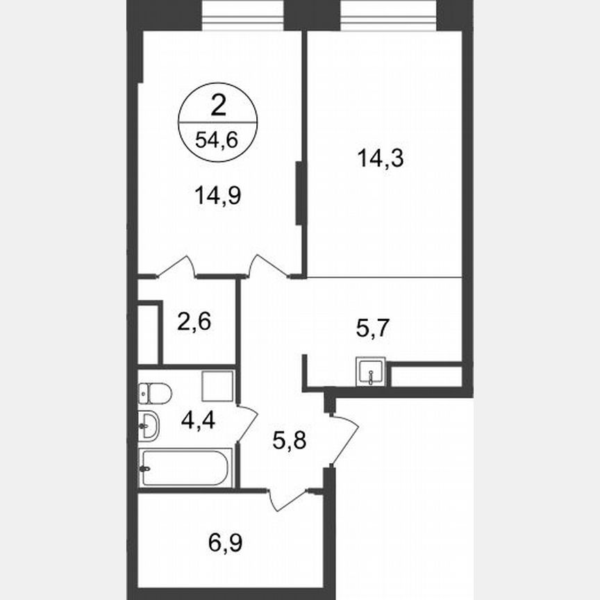 2-к. квартира, 54,6 м², 18/22 эт.