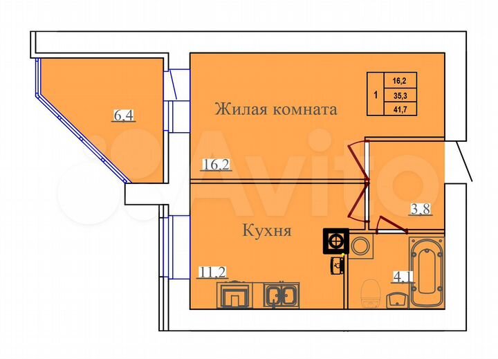 1-к. квартира, 41,7 м², 7/14 эт.