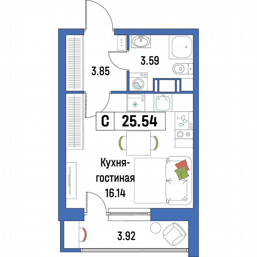 Квартира-студия, 25,5 м², 14/16 эт.