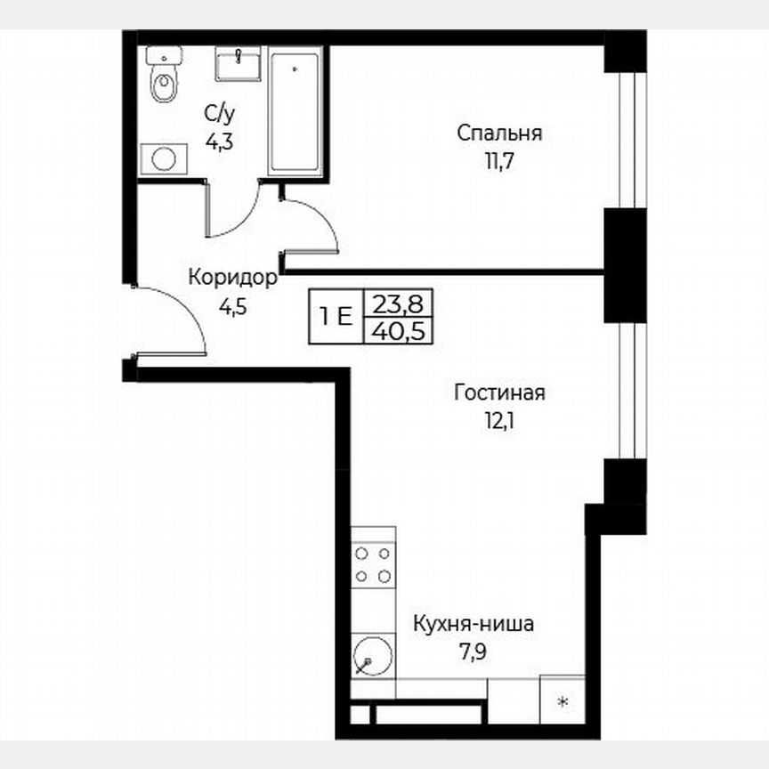 1-к. апартаменты, 40,5 м², 19/30 эт.