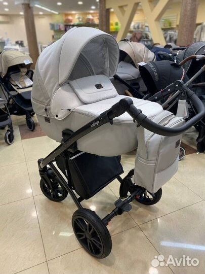 Коляска 2в1 Indigo porto св.серая кожа+св.сер лен