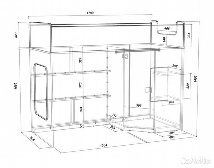 Кровать-чердак со шкафом