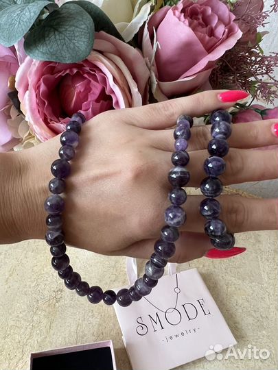 Бусы и браслет из натурального камня