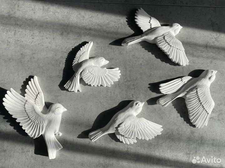 Барельеф декор панно «Стая птиц» гипс 5 шт