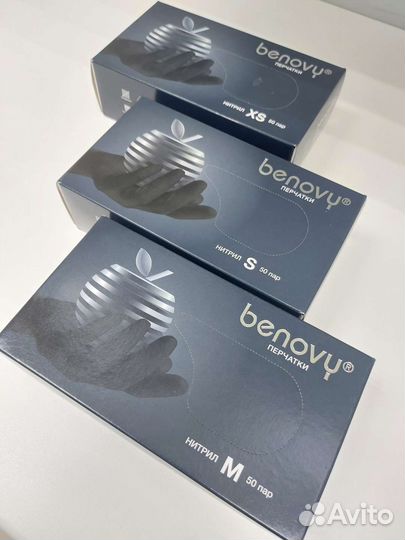 Перчатки нитриловые чёрные benovy