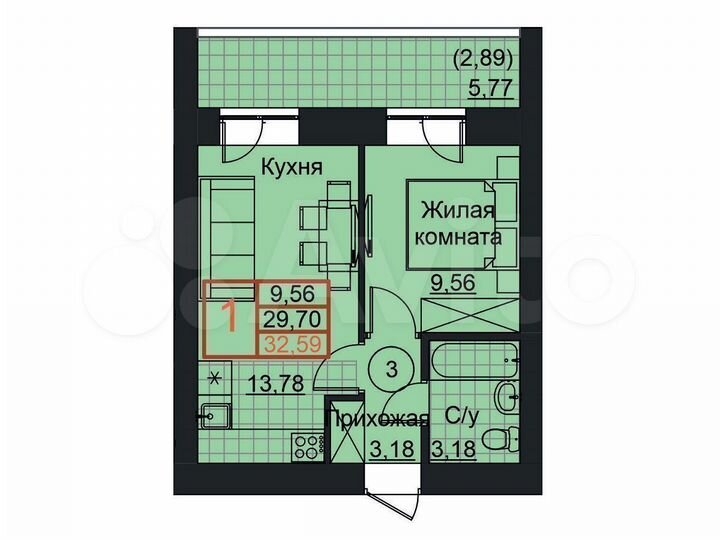 1-к. квартира, 32,6 м², 14/20 эт.